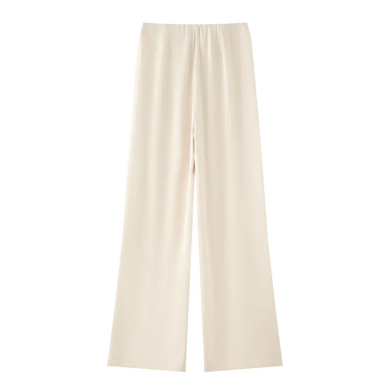 Women's Satin High Waist Straight Leg Holiday Pants – Casual Summer Trousers