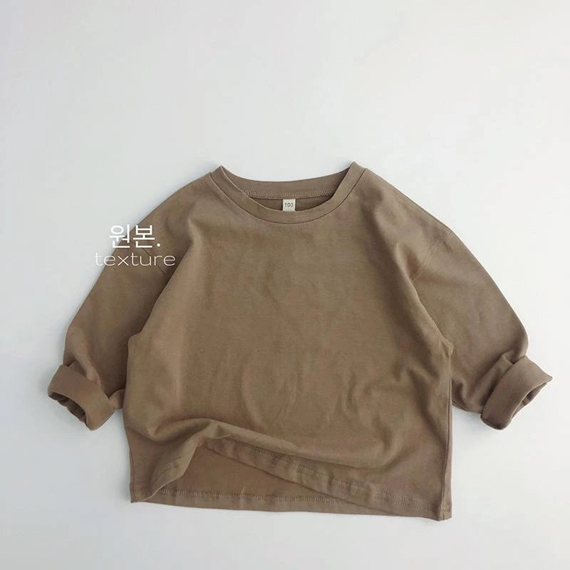 Kids Solid Color Cotton Long Sleeve T-Shirt – Casual Fashion Top