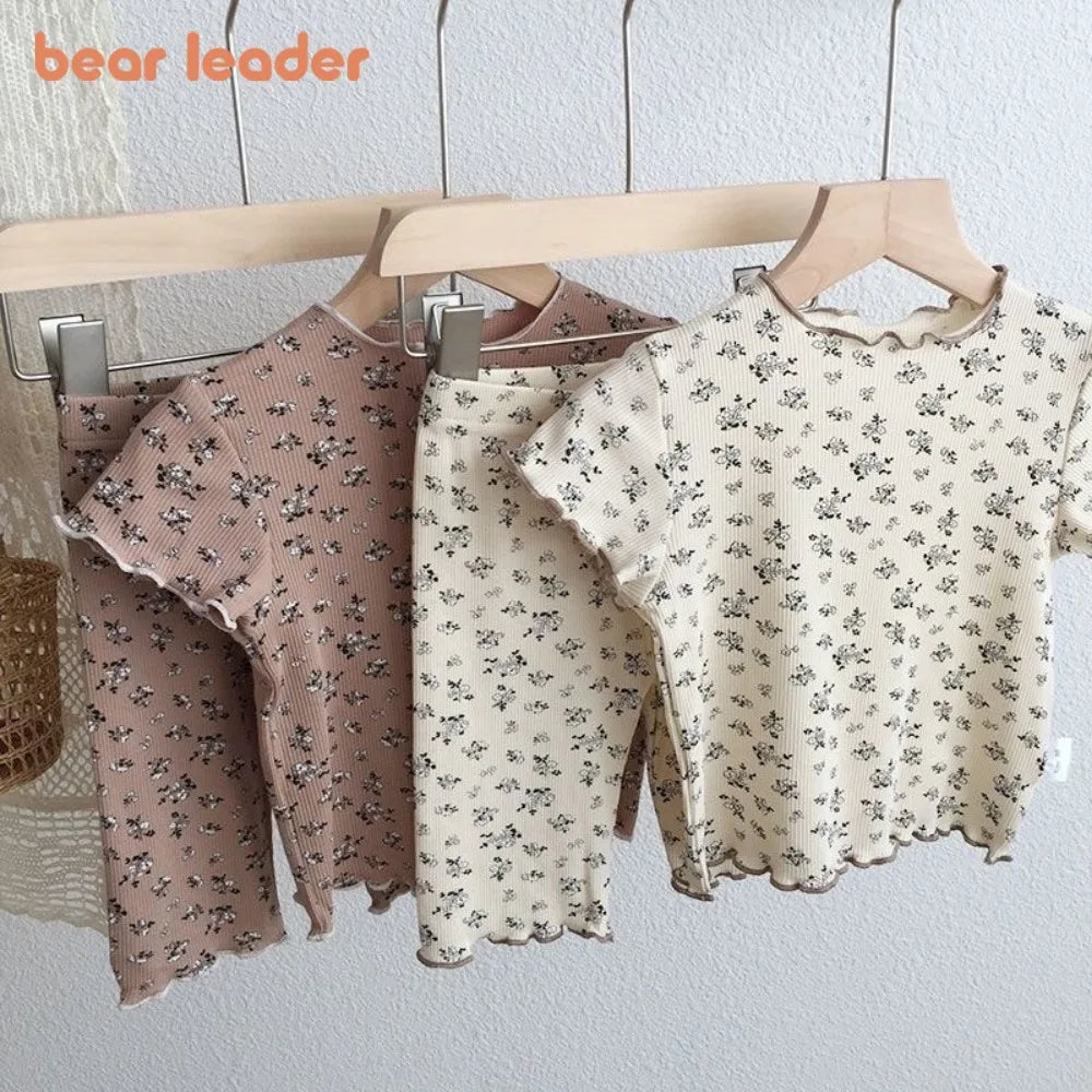 Kids Flower Print T-Shirt & Pants 2-Piece Set – Casual Home Clothes