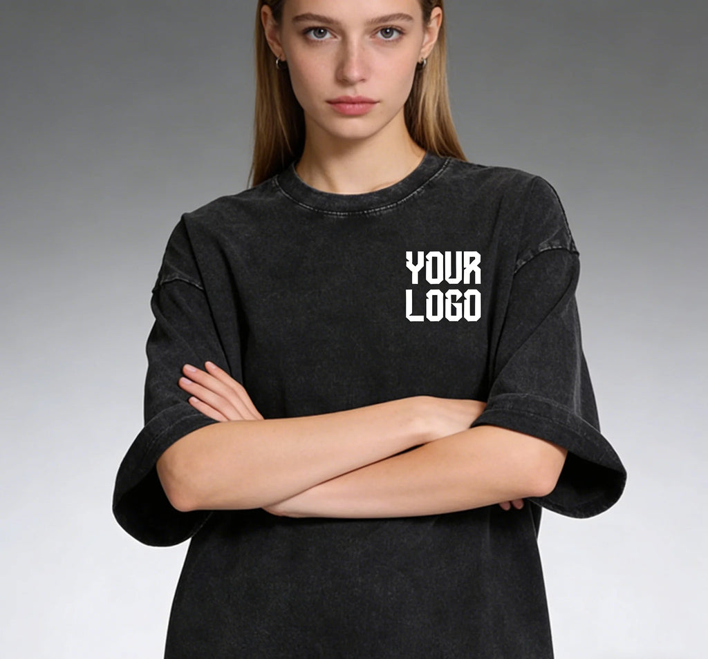 European washed retro round neck short sleeved shirt for men and women, 100% pure cotton, customizable logo