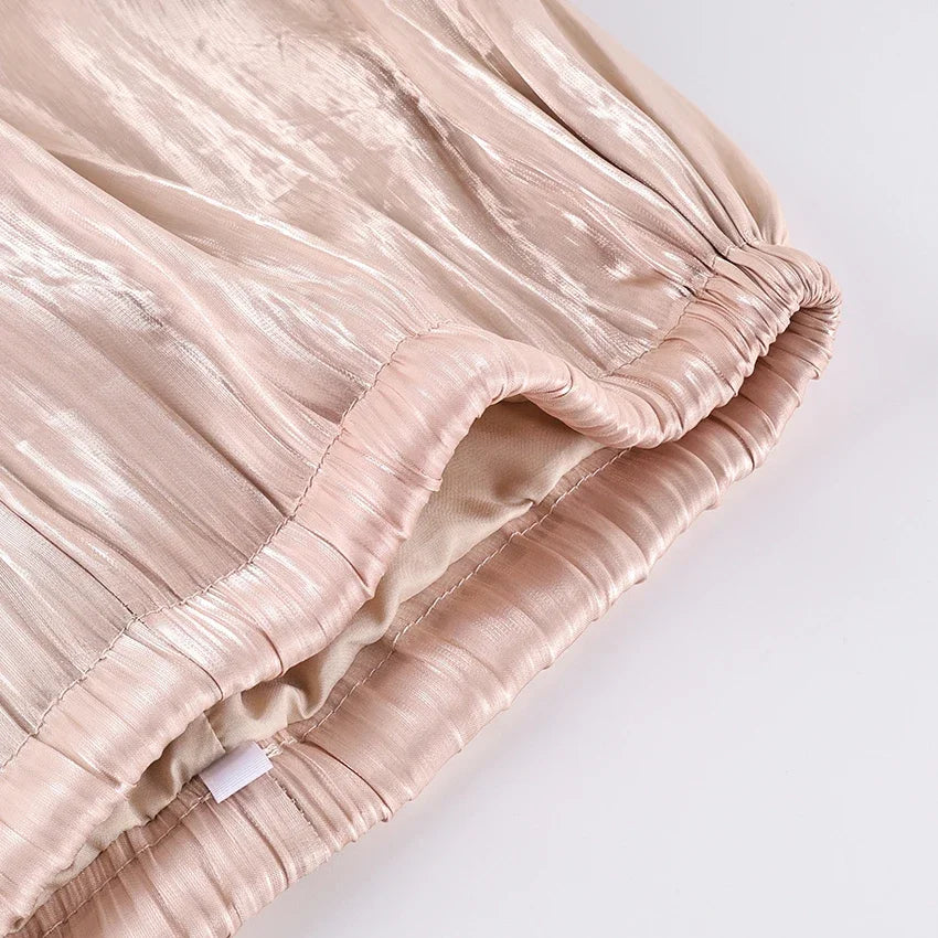 Women's Pink Crepe Pleated Balloon Pants – Vintage High Waist Street Chic Trousers