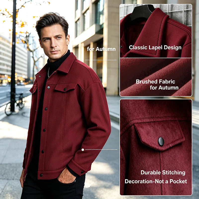 Men's Polyester Brushed Lapel Zipper Jacket – Business Casual Office Coat