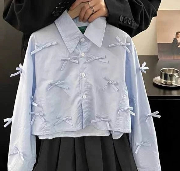 Girls Korean Sweet Bow Shirt – Loose Casual Spring Blouse