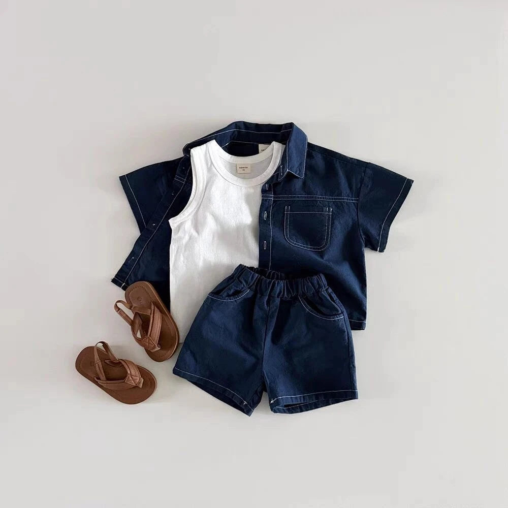 Kids Korean Denim Stitching Outfit Set – Trendy 2-Piece Summer Clothes