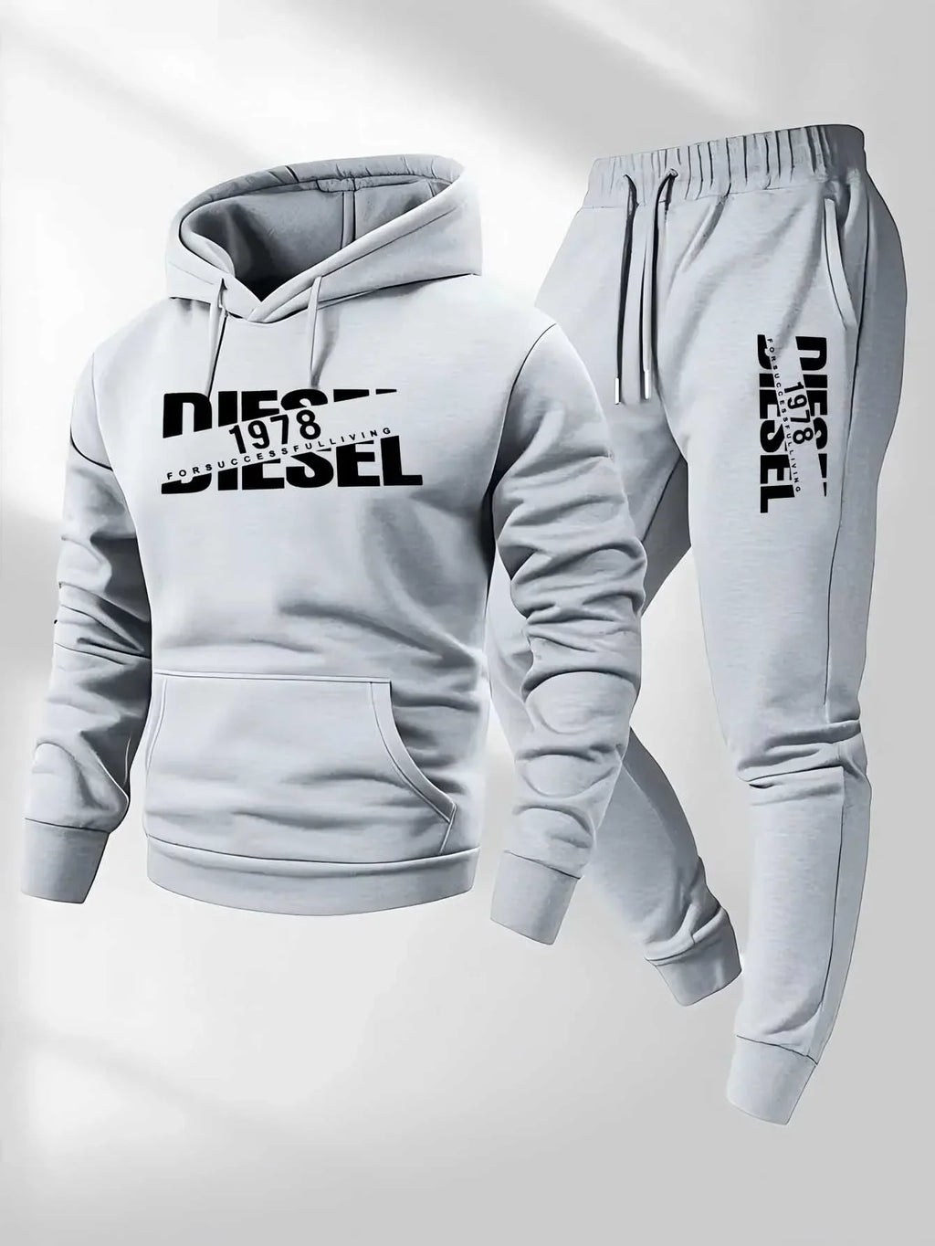 Men's Print Tracksuit Hoodie & Sweatpants Set – Unisex Fitness Jogging 2-Piece