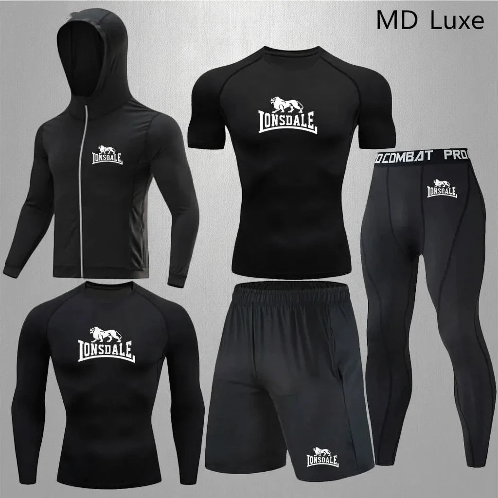 Men Clothing Sportswear Gym Fitness Compression Suits Running Set Sport Outdoor Jogging Quick Dry Tight 5-Piece Set Rashguard