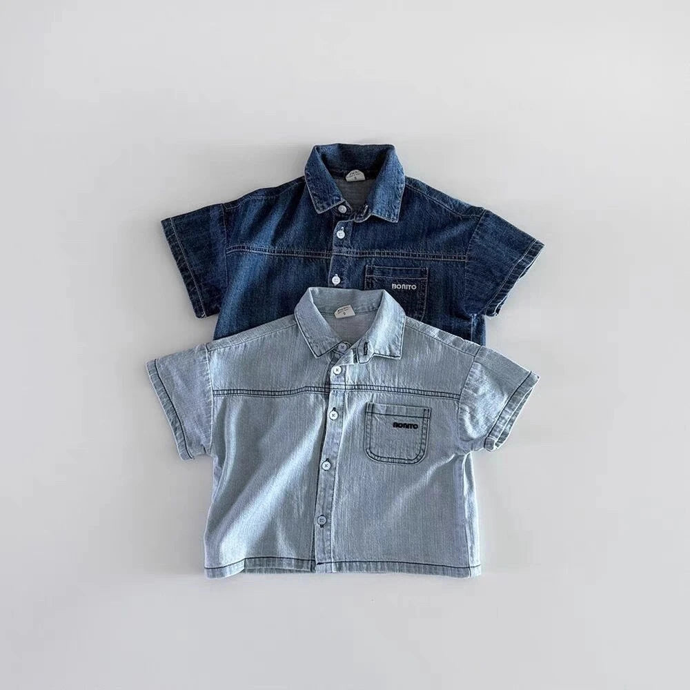 Baby Denim Shirt & Shorts Set – Korean Style Cute 2-Piece Toddler Outfit