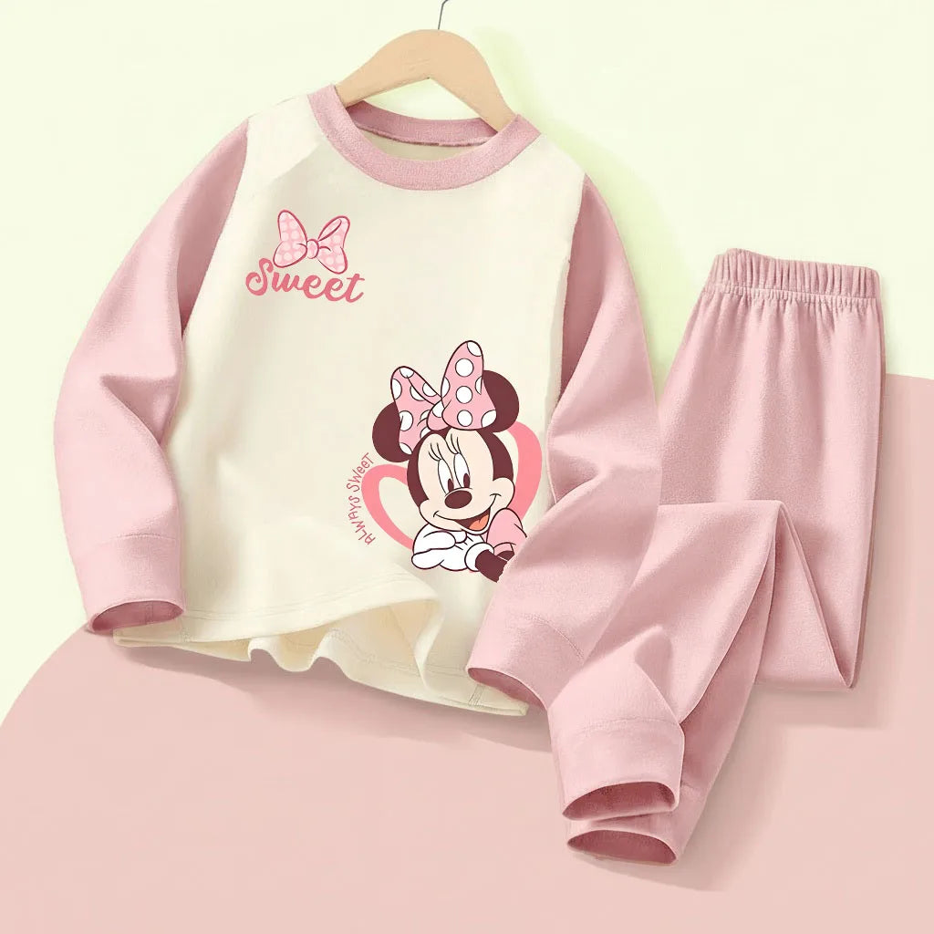 Girls Disney Minnie Mouse Sleepwear Set – Soft Cozy Pyjamas Ages 0–10