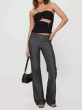 Women's Low Drop Waist Color Block Striped Office Pants – Elastic Waist Casual Trousers