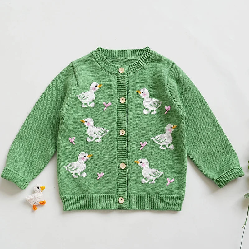 Kids Cartoon Print Knit Cardigan Coat – Casual Long Sleeve Sweater Jacket