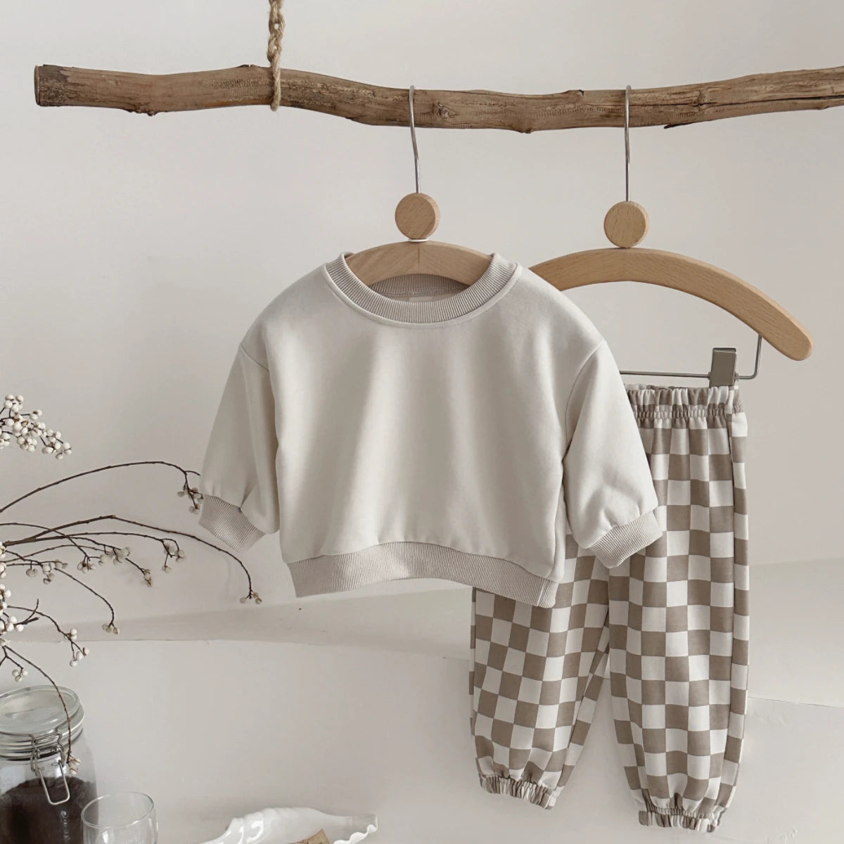 Autumn Fashion Newborn Baby Boys Girls Clothes Comfort Outfit Solid Color Long Sleeves Top+Chessboard Pattern Pants 2Pcs/set