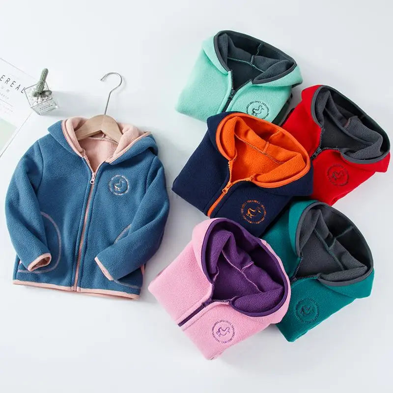 Kids Hooded Double Fleece Zip Jacket – Windproof Warm Coat Ages 2–14