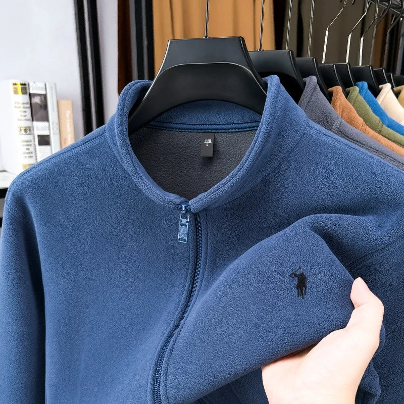 Men's Luxury Velvet Stand Collar Embroidered Jacket – Warm Zipper Cardigan Coat