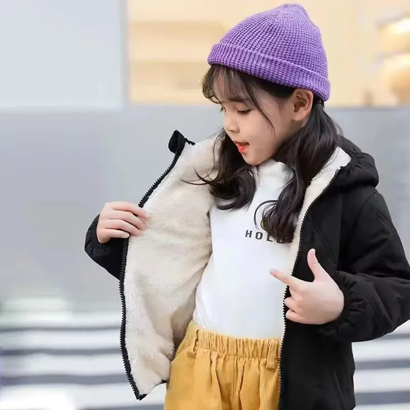 Kids Lamb Wool Plus Velvet Thick Coat – Warm Padded Winter Jacket Ages 1–6
