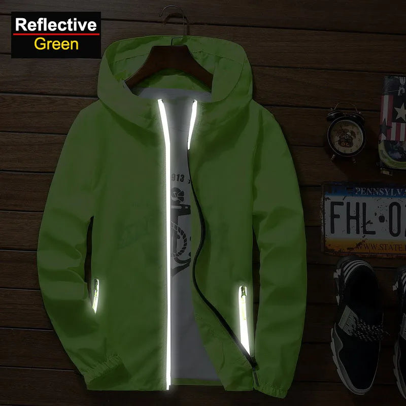 Unisex Reflective Sun Protection Outdoor Windbreaker – Breathable Hiking Jacket Large Size