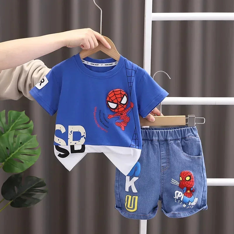 Boys Spiderman Short Sleeve T-Shirt & Jeans Set – Fashion 2-Piece Summer Outfit
