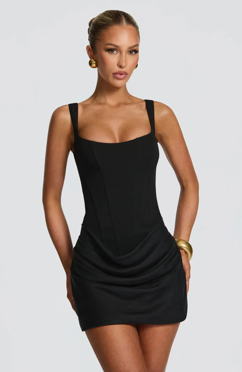 Women's Ruched Spaghetti Strap Bodycon Bandage Mini Dress – French Style Party Gown