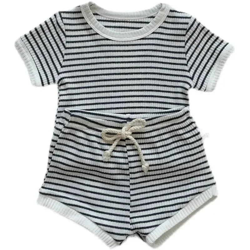 Baby Boy Striped Short Sleeve T-Shirt & Shorts Set – Soft Summer 2-Piece Outfit