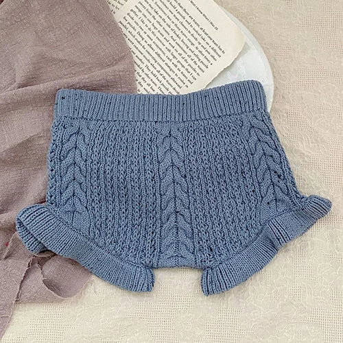 2024 New Autumn 0-4Yrs Baby Girls Knitted Shorts Toddler Baby Girls Solid Color Hollow Out Knitting Shorts Children Shorts