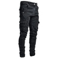 Men's Elastic Denim Cargo Jogger Jeans – Slim Fit Multi-Pocket Street Trousers