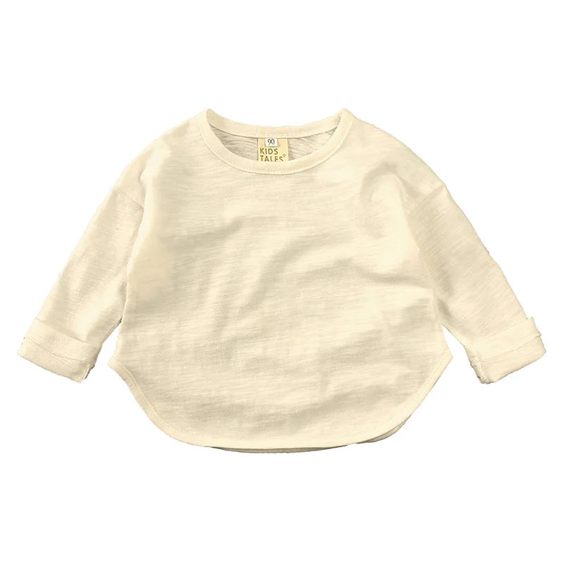 Kids Solid O-Neck Long Sleeve T-Shirt – Soft Cotton Casual Base Top