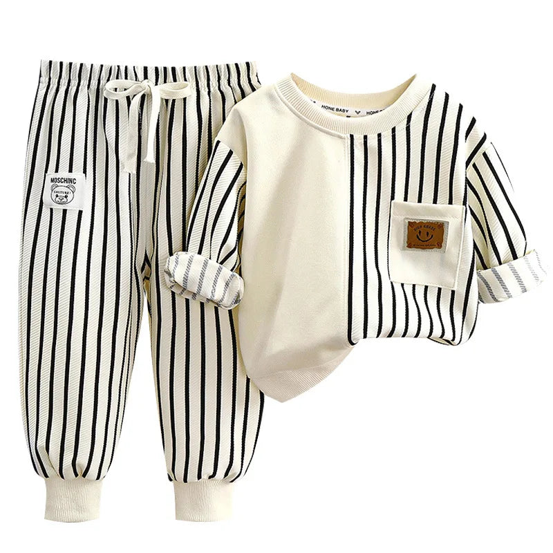 Kids Round Neck Long Sleeve Sweater & Pants Set – Trendy 2-Piece Spring Outfit