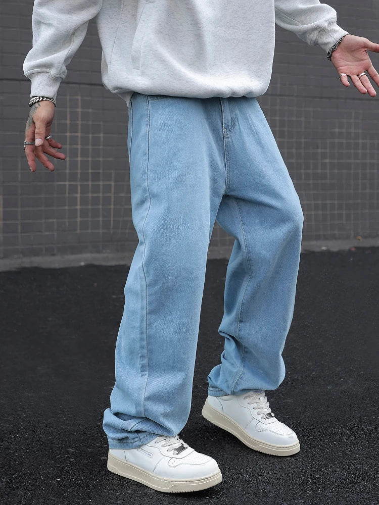 Men's Cotton Baggy Y2K Jeans – Elastic Waist Wide Leg Loose Denim Trousers