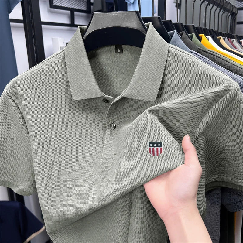 Men's Luxury Cotton Polo Shirt – Short Sleeve Print Business Casual Top