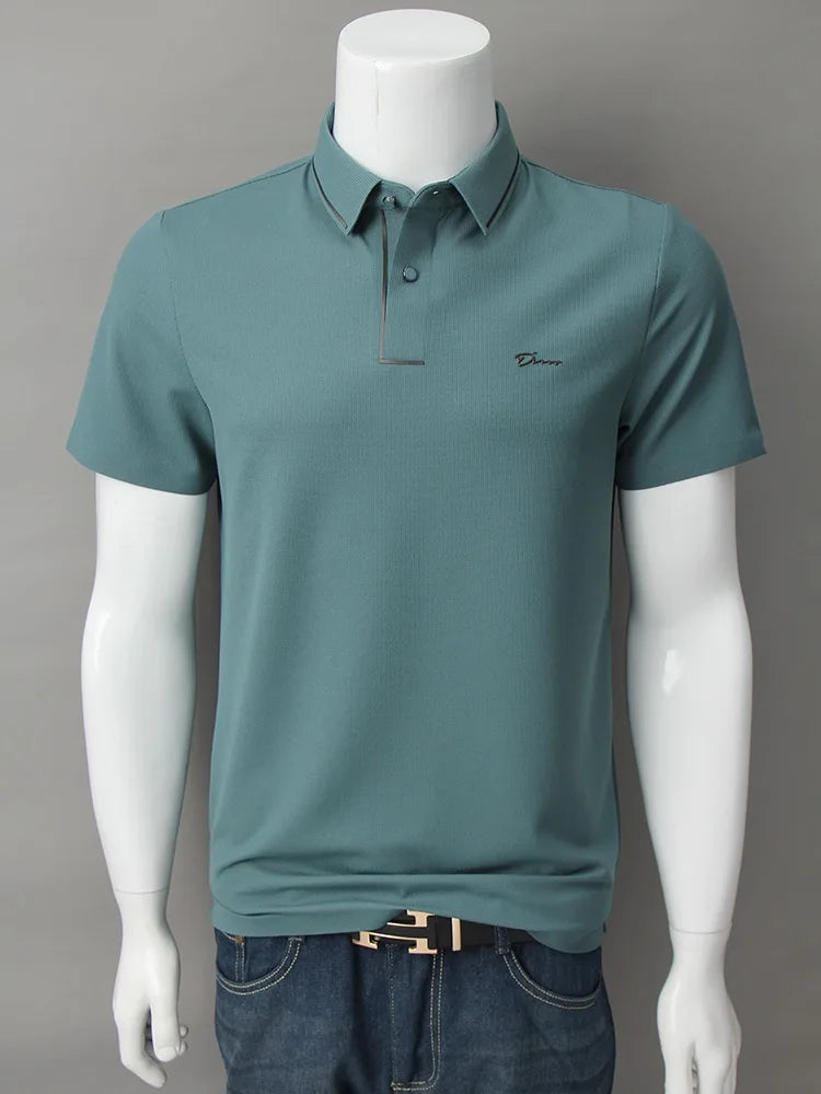 Men's Luxury Diamond Print Polo Shirt – Korean Lapel Short Sleeve T-Shirt