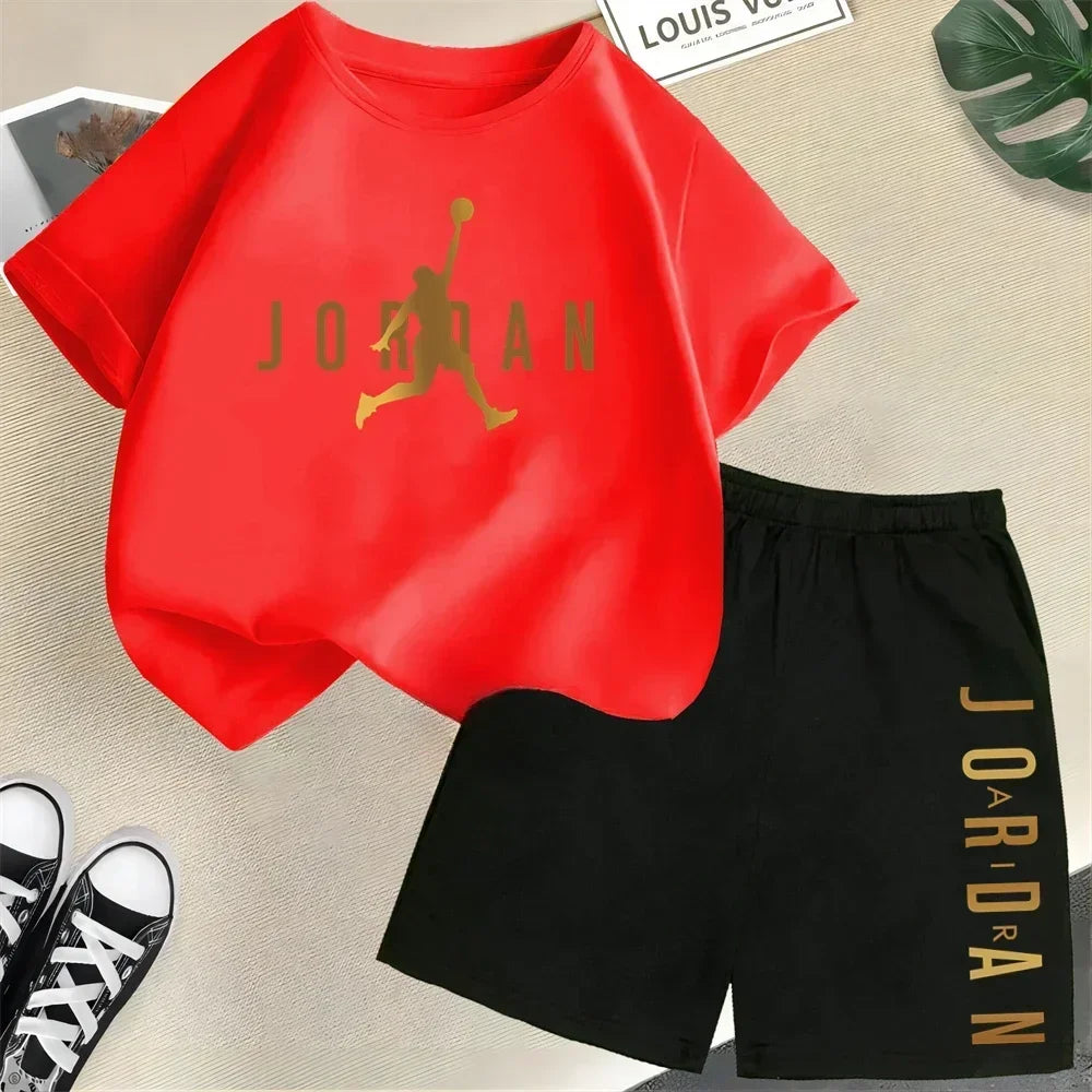 Summer Short Sleeve Children Set Slam Dunk Master Pattern Print Sports T-shirt+Shorts 2pcs Set Kids Boys Girls Fashion Tracksuit