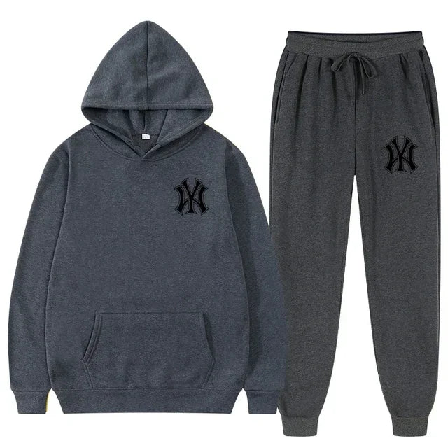 Men's running and fitness fashion casual sportswear set for autumn and winter, hooded sweatshirt + jogging pants two-piece set