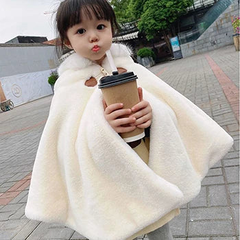 Baby Girl Faux Fur Hooded Princess Cape – Warm Winter Cloak Ages 1–7