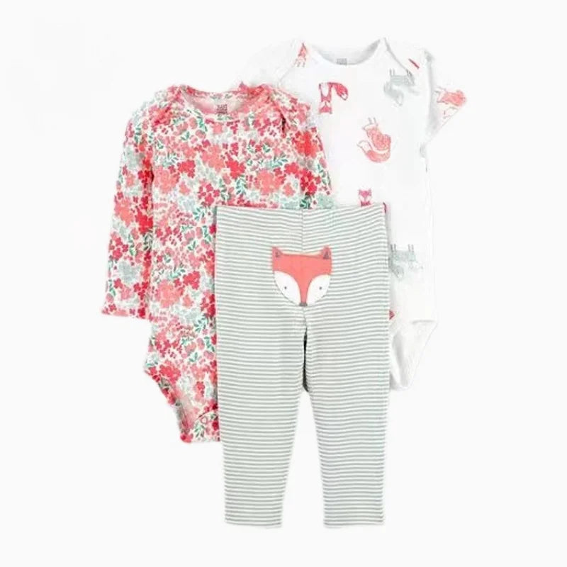 3PCS Baby Clothing Set Autumn Newborn Baby Girl Pure Cotton Clothes Set Soft Cute Animal Kids Bodysuits+Pants+Romper Bebe 6-24M