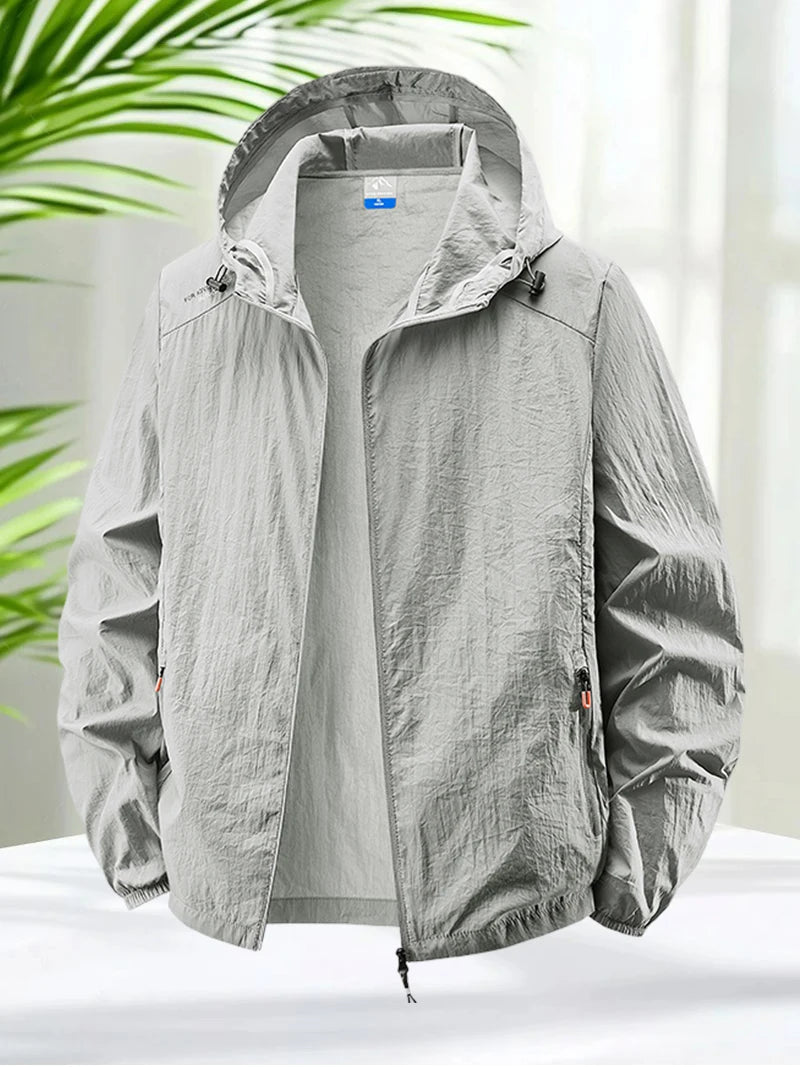 Men's Hooded Sun Protection Lightweight Windbreaker – Quick-Dry UV Coat for Hiking & Travel