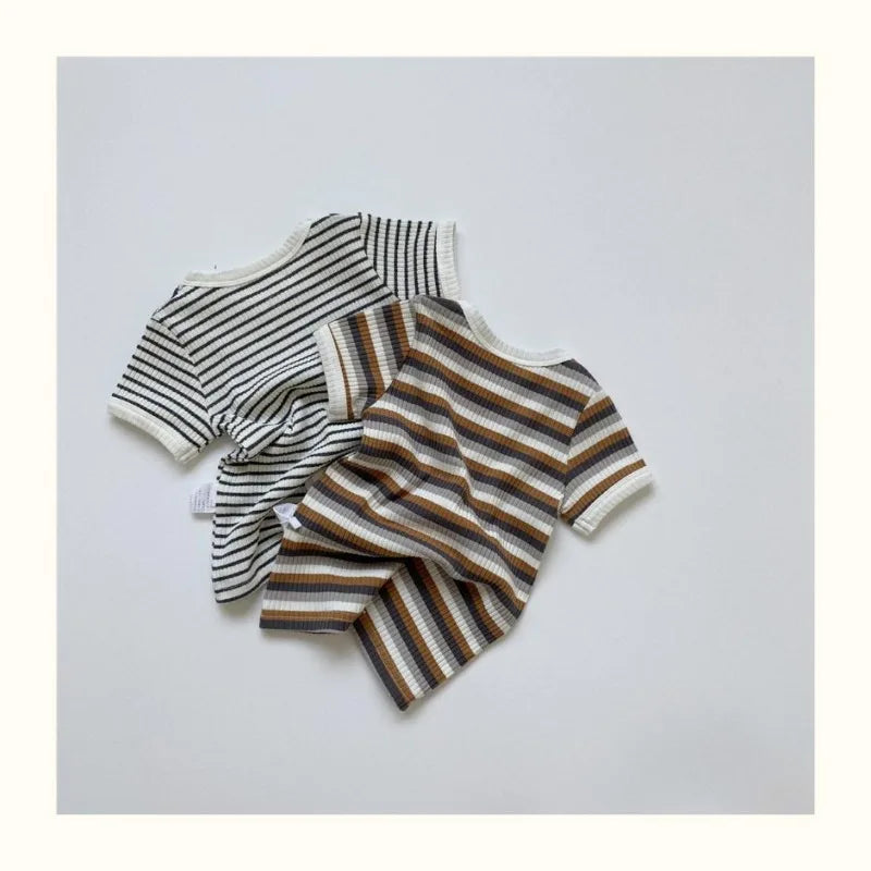 Baby Boy Striped Short Sleeve T-Shirt & Shorts Set – Soft Summer 2-Piece Outfit