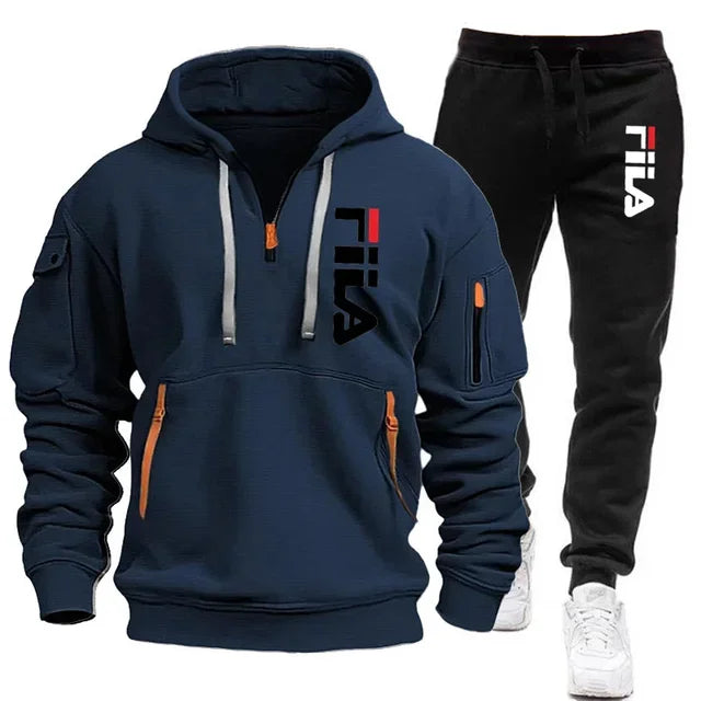 Men's Hooded Pullover & Sports Pants Outdoor Set – Multi-Pocket 2-Piece Tracksuit