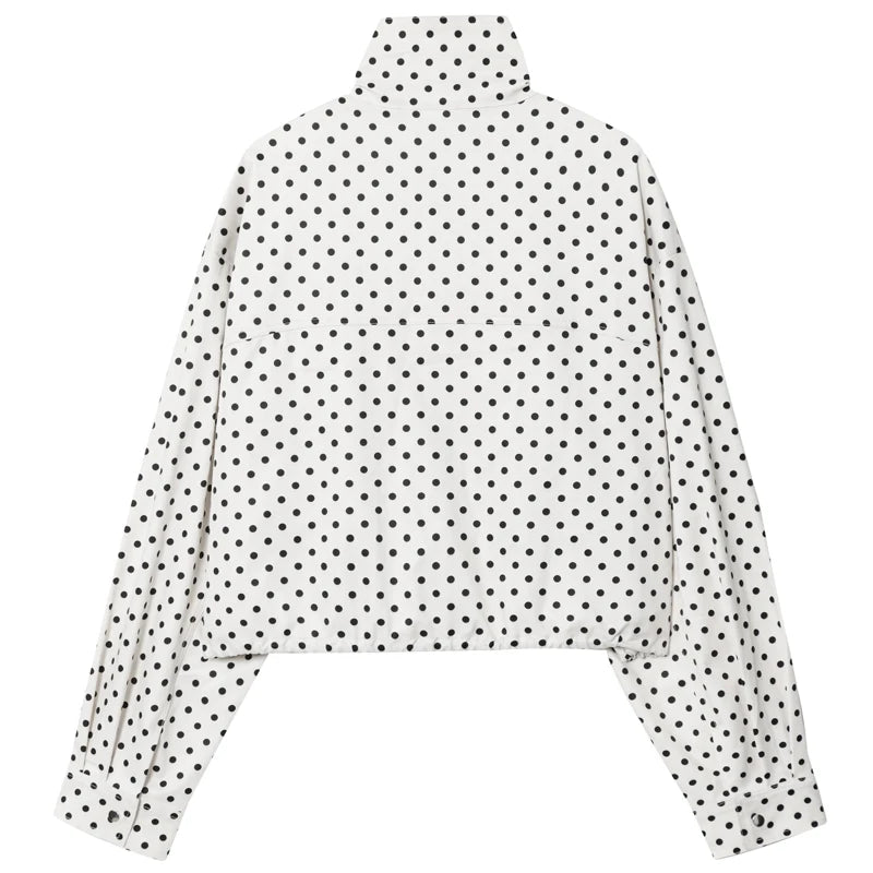Women's Polka Dot Oversized Bomber Jacket – Long Sleeve Zip-Up Crop Aviator Coat
