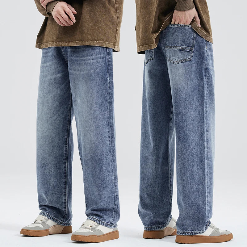 Men's Y2K Vintage Baggy Wide Leg Jeans – Korean Oversize Straight Denim Trousers
