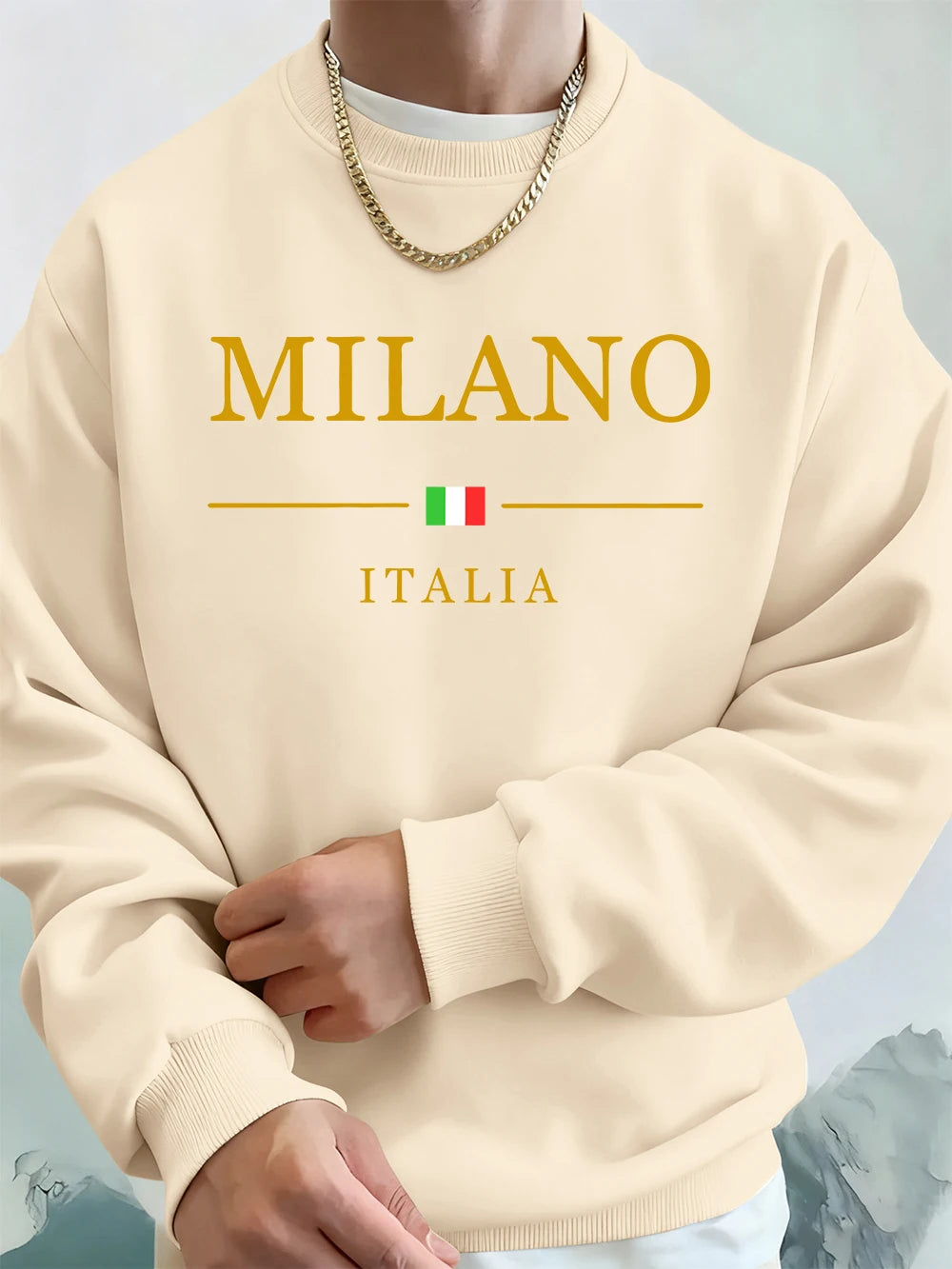 Milano Italia Letter Printing Men'S Sweatshirts Winter Loose Hoodies Sports Crewneck Fleece Warm Pullovers Basics Men Clothes