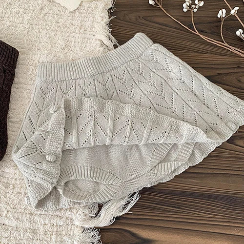 2024 New Autumn 0-4Yrs Baby Girls Knitted Shorts Toddler Baby Girls Solid Color Hollow Out Knitting Shorts Children Shorts