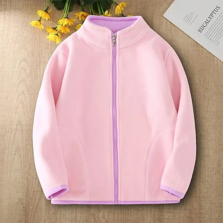 Kids Hooded Double Fleece Zip Jacket – Windproof Warm Coat Ages 2–14