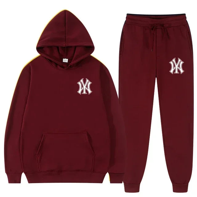 Men's running and fitness fashion casual sportswear set for autumn and winter, hooded sweatshirt + jogging pants two-piece set