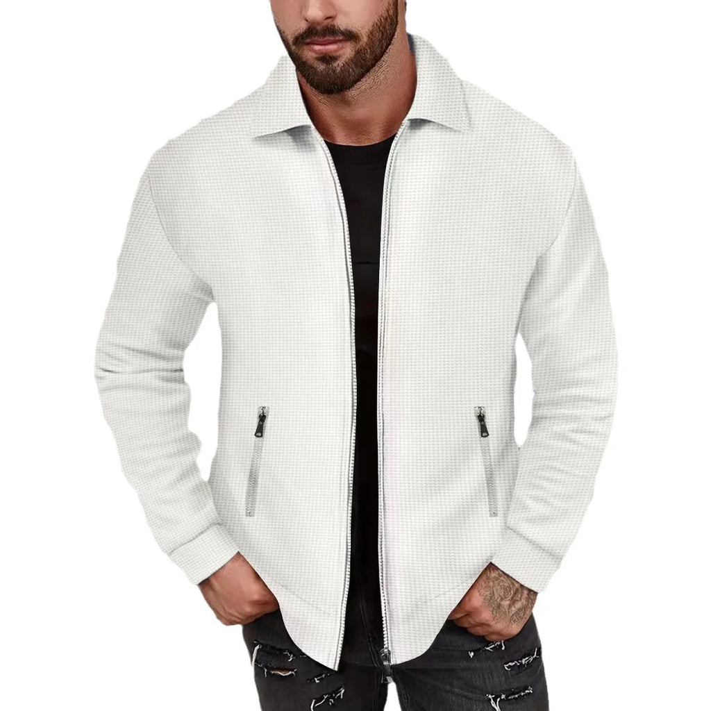 Men's Waffle Texture Long Sleeve Zipper Jacket – Casual Autumn Coat