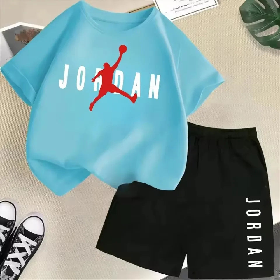 Summer Short Sleeve Children Set Slam Dunk Master Pattern Print Sports T-shirt+Shorts 2pcs Set Kids Boys Girls Fashion Tracksuit