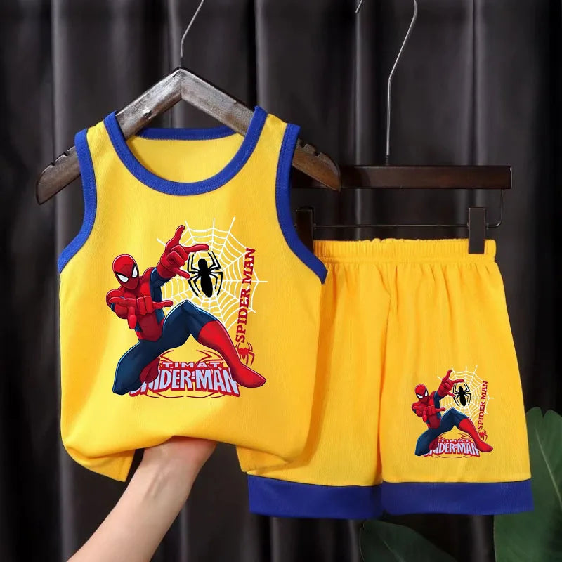 Boys Mesh Basketball Vest & Shorts Set – Breathable Cartoon Print Summer Outfit