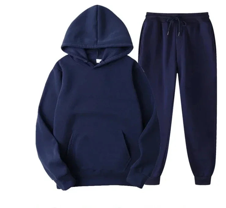 Men Women Tracksuit Hoodies Casual Solid Color Thick Pullover and Long Pant 2-piece Set Men Autumn Fleece Jogger Sports Suit Ne