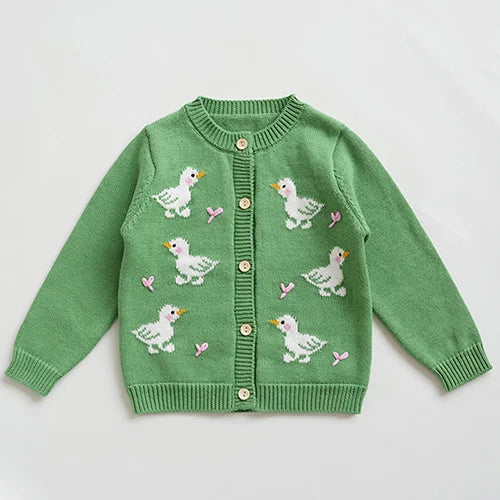 Kids Cartoon Print Knit Cardigan Coat – Casual Long Sleeve Sweater Jacket
