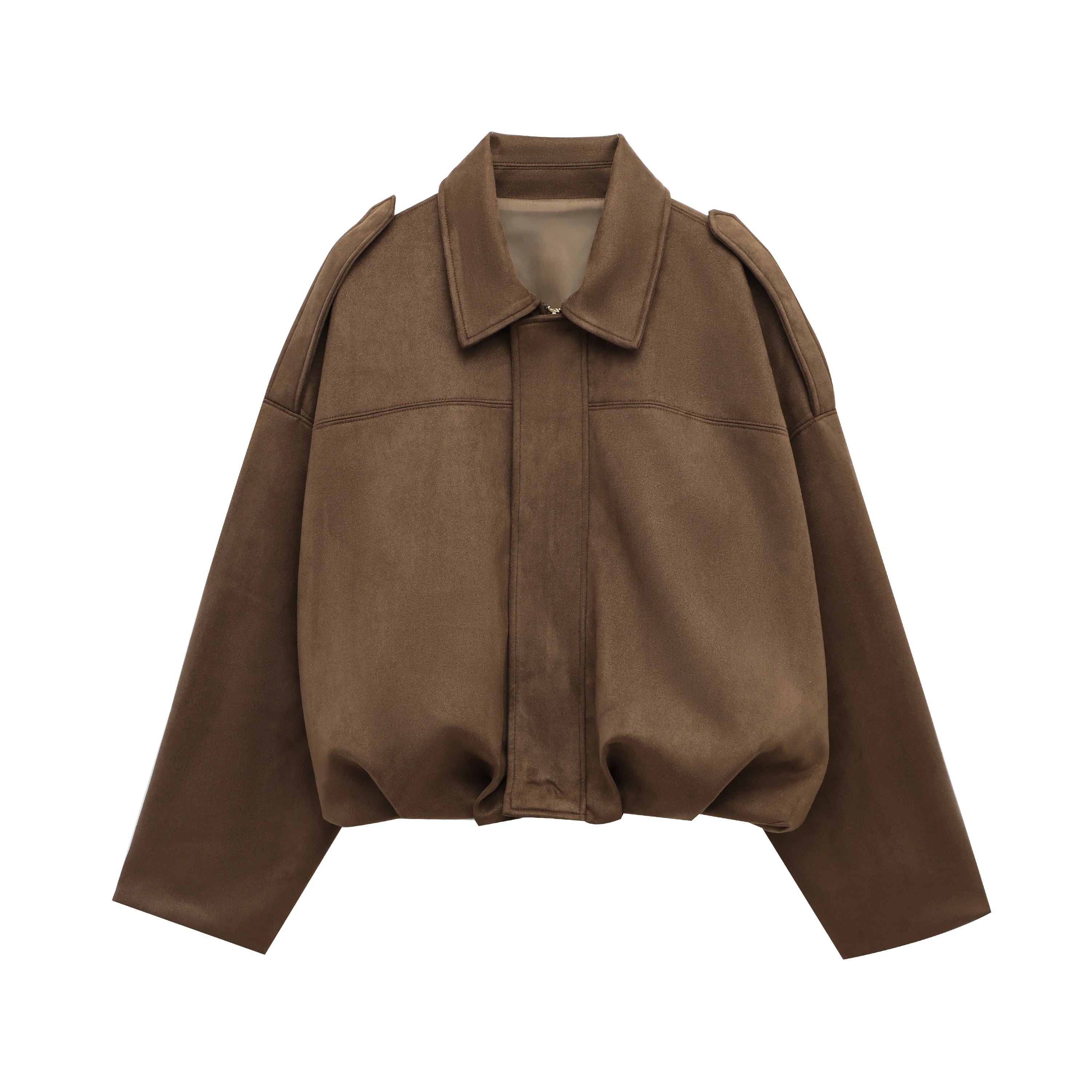 Women's Suede Bomber Motorcycle Jacket – Loose Casual Lapel Zipper Vintage Coat