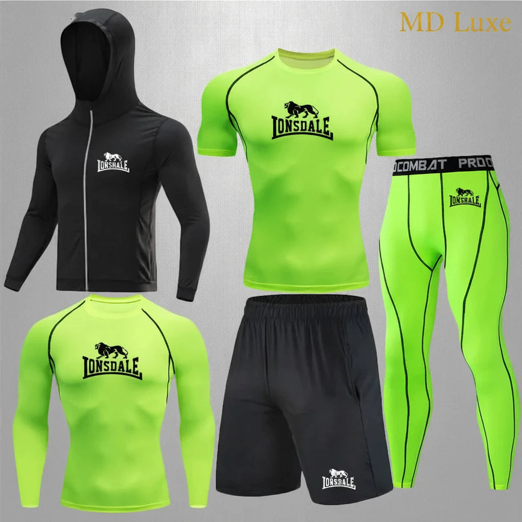 Men Clothing Sportswear Gym Fitness Compression Suits Running Set Sport Outdoor Jogging Quick Dry Tight 5-Piece Set Rashguard