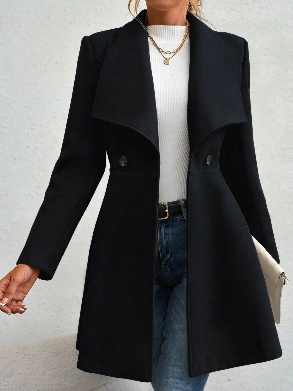 Women's Lapel Button Slim-Fit Wool Coat – Elegant Autumn Winter Outerwear